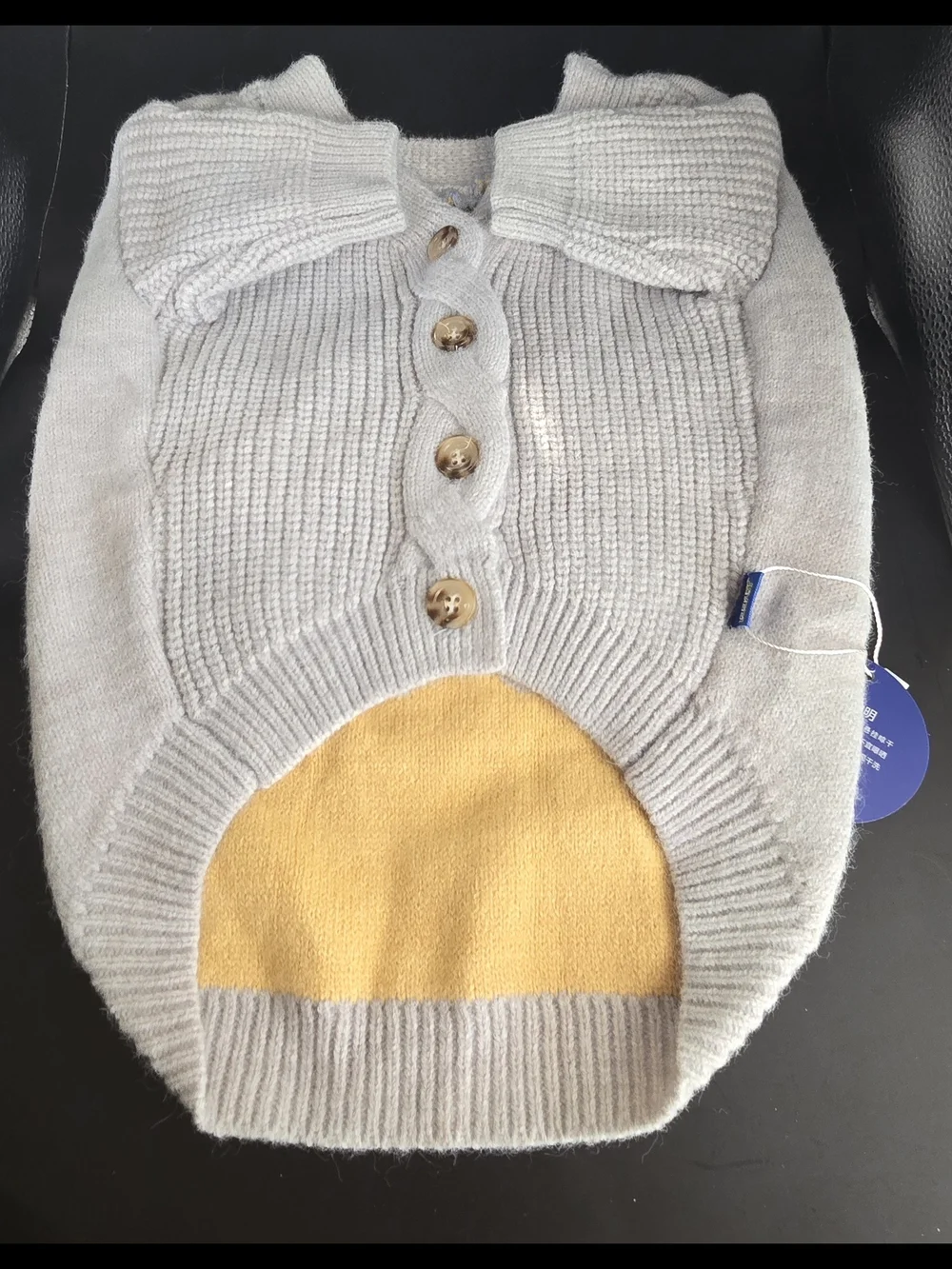 Dog Light Gray Knit Sweater with Yellow Bear Motif
